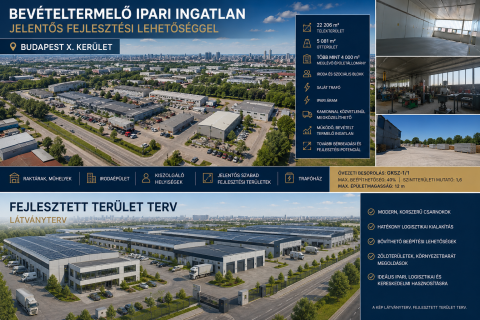 Eladó Ipari 1106 Budapest 10. kerület , Bérbeadott, bővíthető ipari terület
